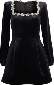 Kimberly Long Sleeve Embellished Velvet Minidress