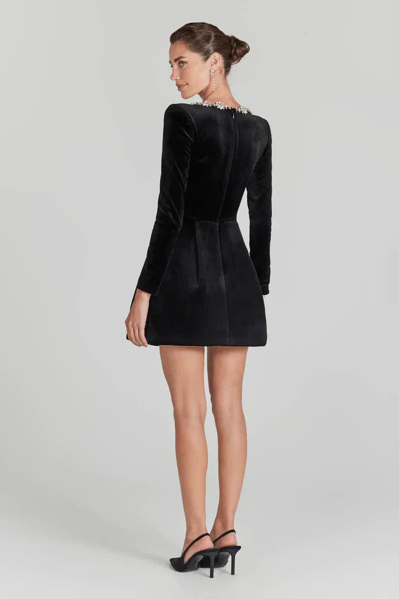 Kimberly Long Sleeve Embellished Velvet Minidress